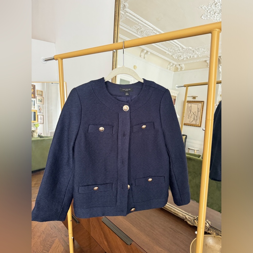 Ann Taylor Midnight Blue Blazer with Gold Accents